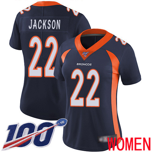 Women Denver Broncos 22 Kareem Jackson Navy Blue Alternate Vapor Untouchable Limited Player 100th Season Football NFL Jersey